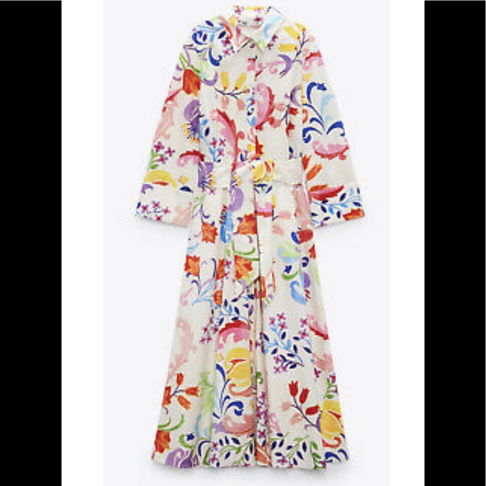 Zara floral poplin midi dress